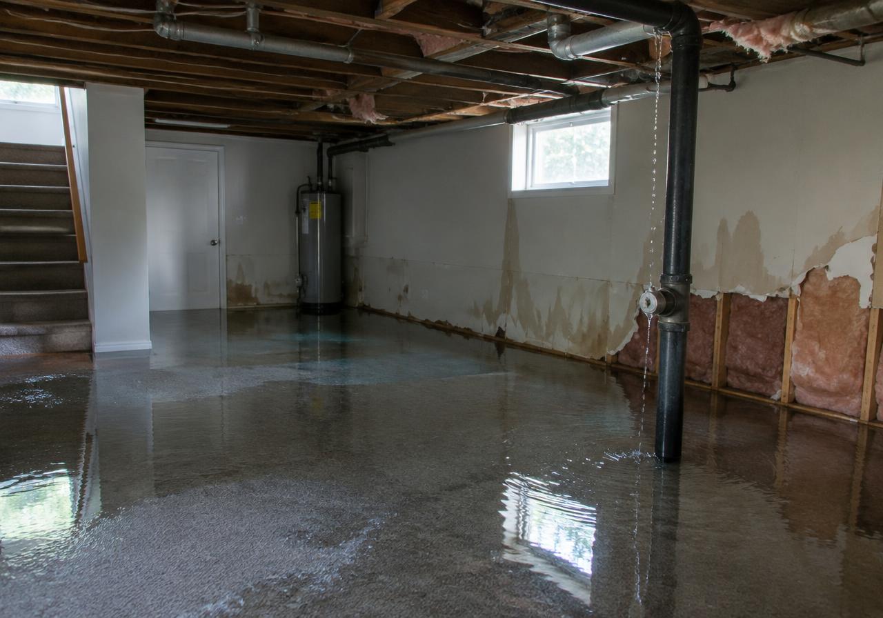 Basement flooded by a burst pipe